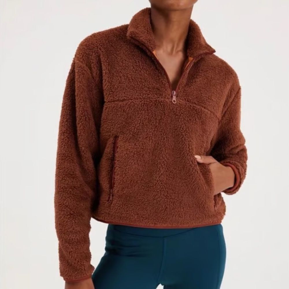 Girlfriend Collective Warm Brown Teddy Fleece Jacket Women's Small
